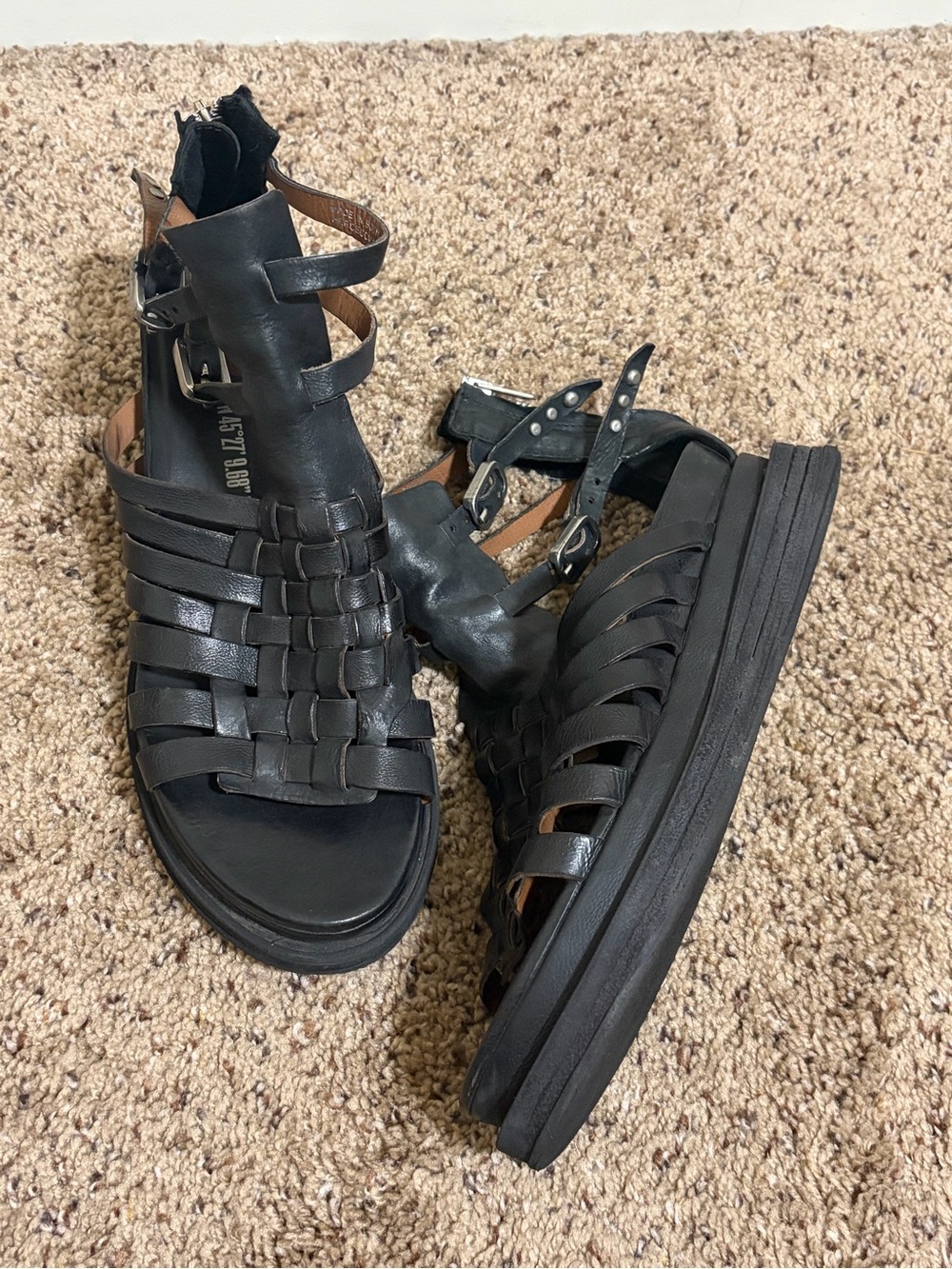 A.S. 98 Black Leather Gladiator Sandal Size 41 EU / 9.5-10 US